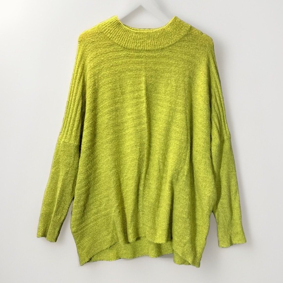 Fever Fuzzy Sweater L Dolman Bright Green Mock Neck Oversized Tunic Faux Mohair - Picture 1 of 8